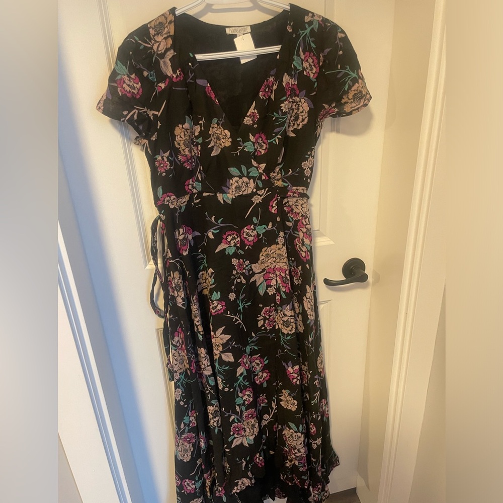 Floral Black Wrap Dress